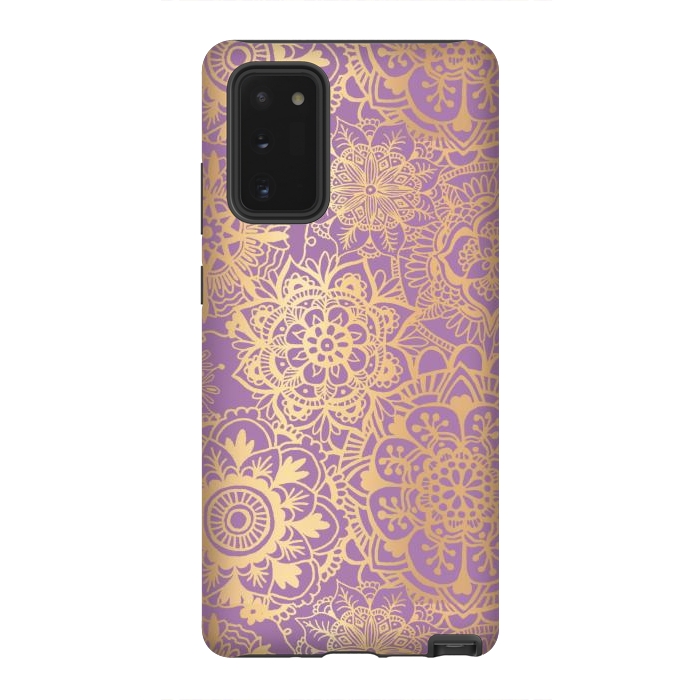 Galaxy Note 20 StrongFit Light Purple and Gold Mandala Pattern by Julie Erin Designs