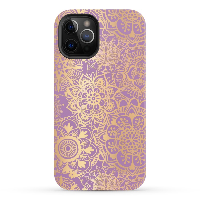 iPhone 12 Pro Max StrongFit Light Purple and Gold Mandala Pattern by Julie Erin Designs