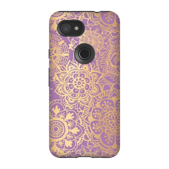 Pixel 3A StrongFit Light Purple and Gold Mandala Pattern by Julie Erin Designs
