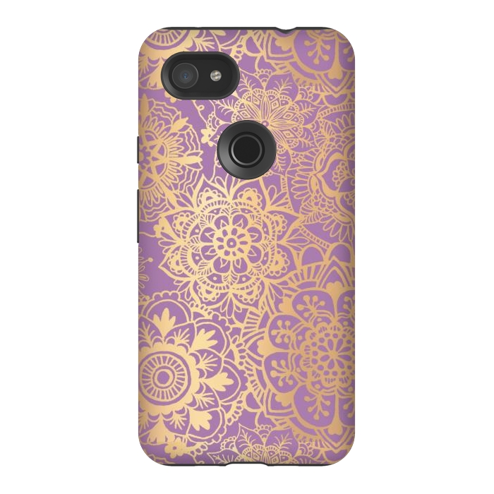 Pixel 3AXL StrongFit Light Purple and Gold Mandala Pattern by Julie Erin Designs