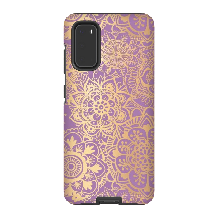 Galaxy S20 StrongFit Light Purple and Gold Mandala Pattern by Julie Erin Designs