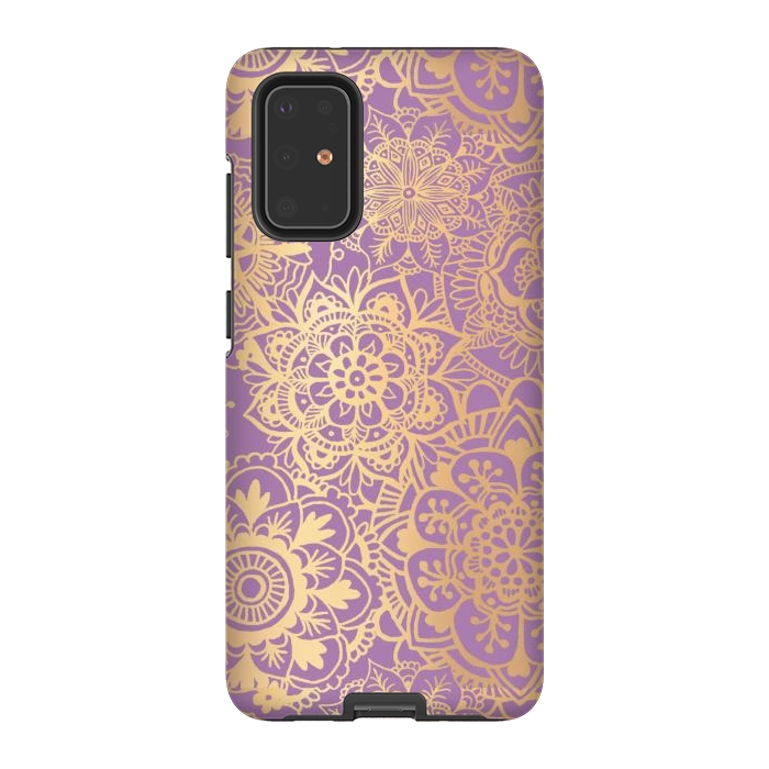 Galaxy S20 Plus StrongFit Light Purple and Gold Mandala Pattern by Julie Erin Designs