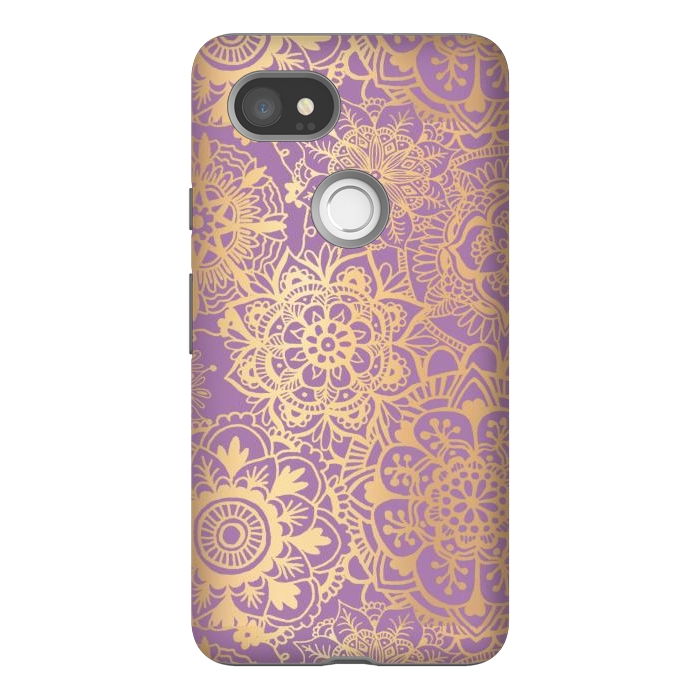 Pixel 2XL StrongFit Light Purple and Gold Mandala Pattern by Julie Erin Designs