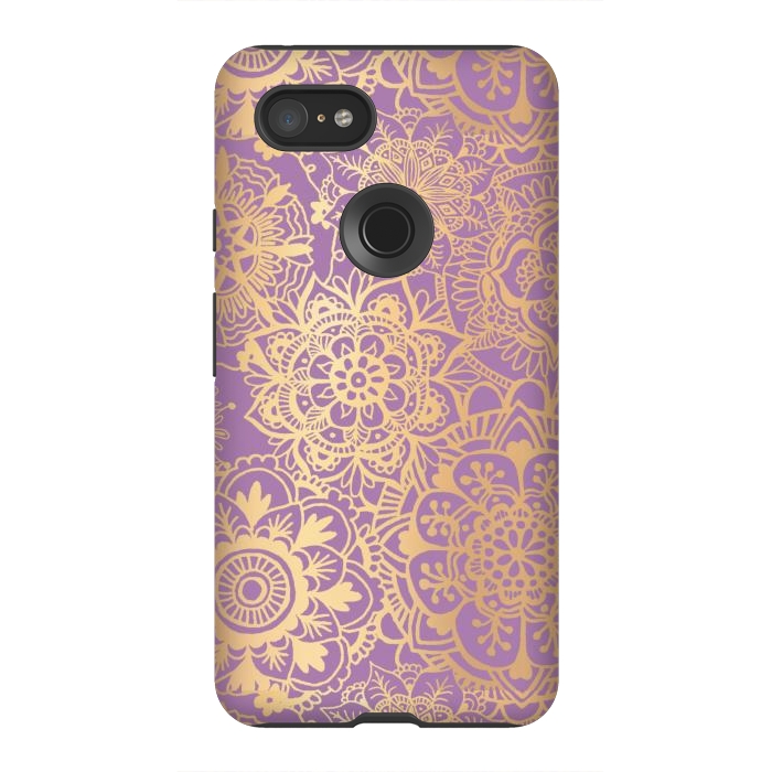 Pixel 3XL StrongFit Light Purple and Gold Mandala Pattern by Julie Erin Designs