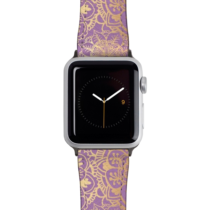 Watch 38mm / 40mm Strap PU leather Light Purple and Gold Mandala Pattern by Julie Erin Designs