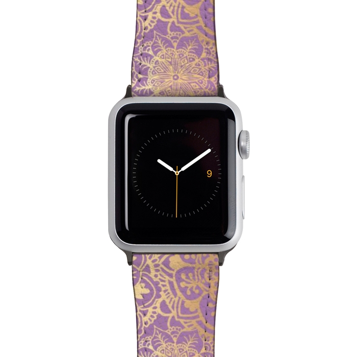 Watch 42mm / 44mm Strap PU leather Light Purple and Gold Mandala Pattern by Julie Erin Designs