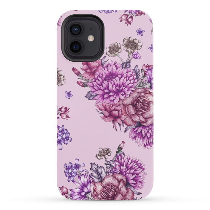 iPhone 12 mini StrongFit Pink Vintage Florals by ECMazur 