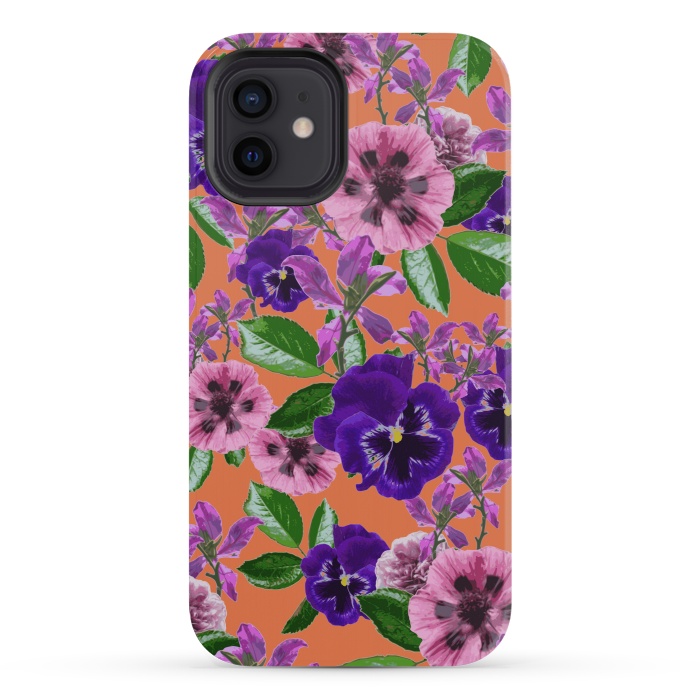 iPhone 12 mini StrongFit Orange Floral Garden by Zala Farah