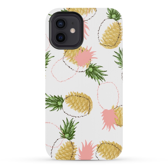 iPhone 12 mini StrongFit Pineapples & Pine Cones by Uma Prabhakar Gokhale