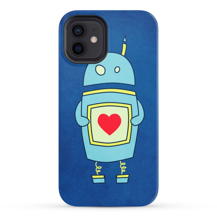 iPhone 12 StrongFit Clumsy Cute Robot With Heart by Boriana Giormova