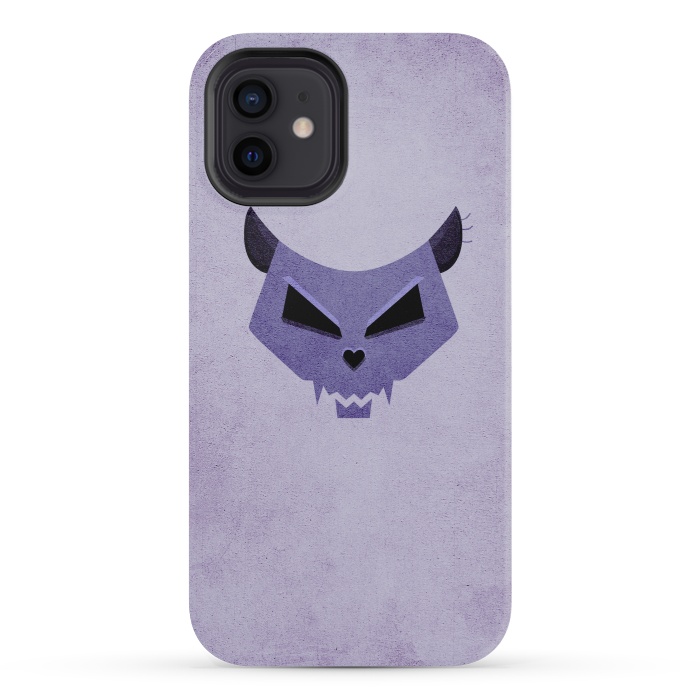iPhone 12 mini StrongFit Purple Evil Cat Skull by Boriana Giormova
