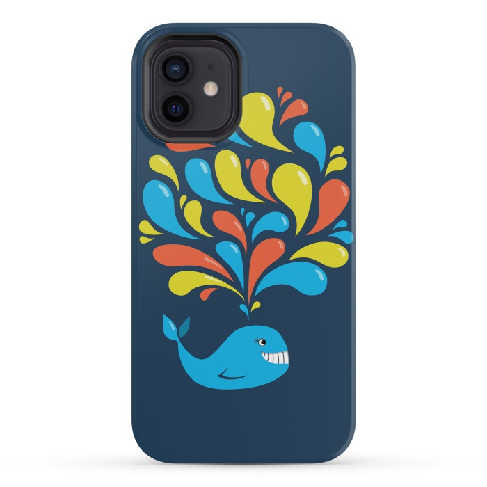 iPhone 12 mini StrongFit Cute Colorful Splash Cartoon Blue Whale by Boriana Giormova