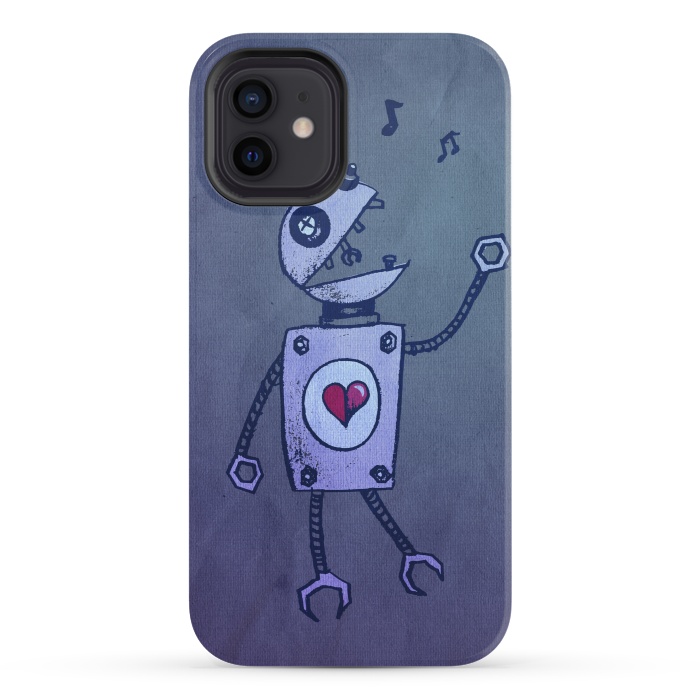 iPhone 12 mini StrongFit Blue Happy Cartoon Singing Robot by Boriana Giormova
