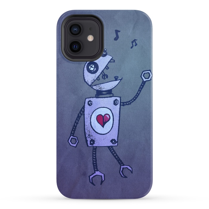 iPhone 12 StrongFit Blue Happy Cartoon Singing Robot by Boriana Giormova