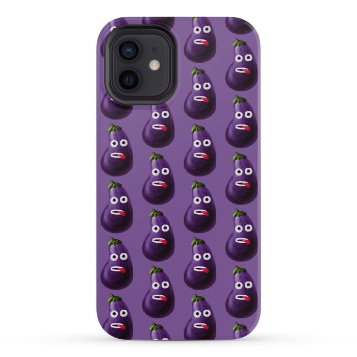 iPhone 12 mini StrongFit Purple Funny Cartoon Eggplant Pattern by Boriana Giormova