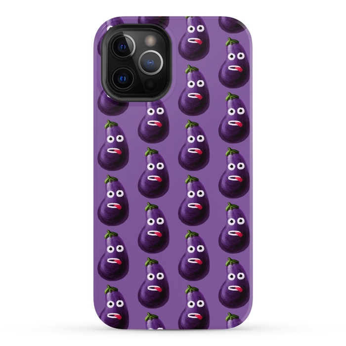 iPhone 12 Pro StrongFit Purple Funny Cartoon Eggplant Pattern by Boriana Giormova