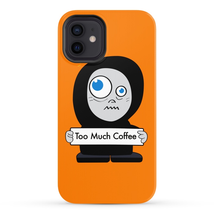 iPhone 12 StrongFit Funny Cartoon Character Too Much Coffee by Boriana Giormova