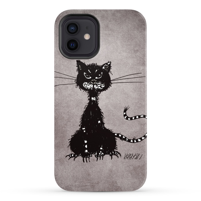 iPhone 12 StrongFit Ragged Evil Black Cat by Boriana Giormova