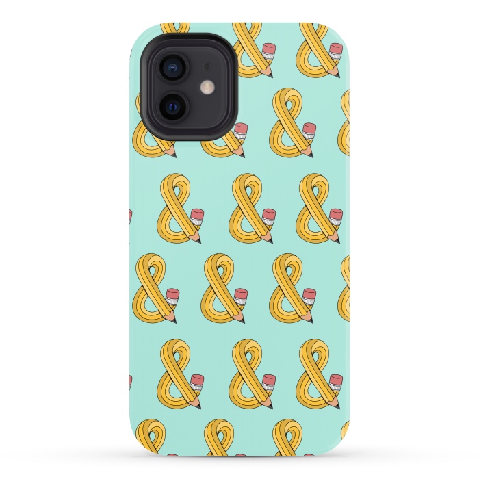 iPhone 12 StrongFit Ampersand Pencil Pattern Green by Coffee Man