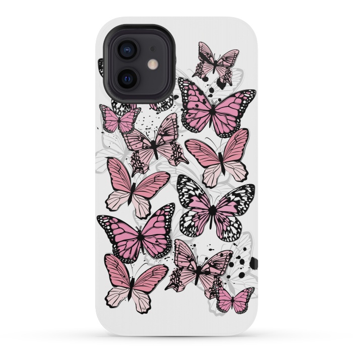 iPhone 12 mini StrongFit Stylish Pink Butterflies by Martina