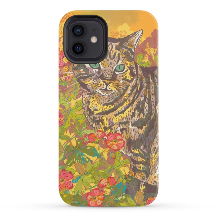 iPhone 12 StrongFit Tabby Cat in Geraniums by Lotti Brown