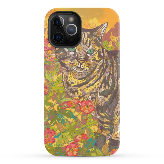 iPhone 12 Pro StrongFit Tabby Cat in Geraniums by Lotti Brown