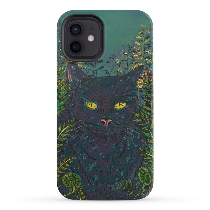 iPhone 12 mini StrongFit Black Cat in Ferns by Lotti Brown