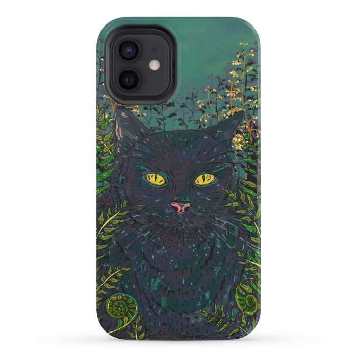 iPhone 12 StrongFit Black Cat in Ferns by Lotti Brown
