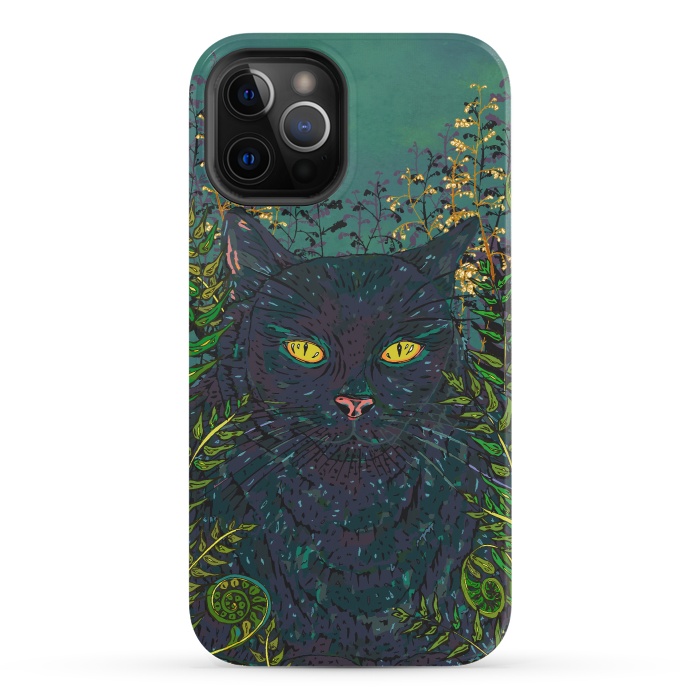 iPhone 12 Pro StrongFit Black Cat in Ferns by Lotti Brown