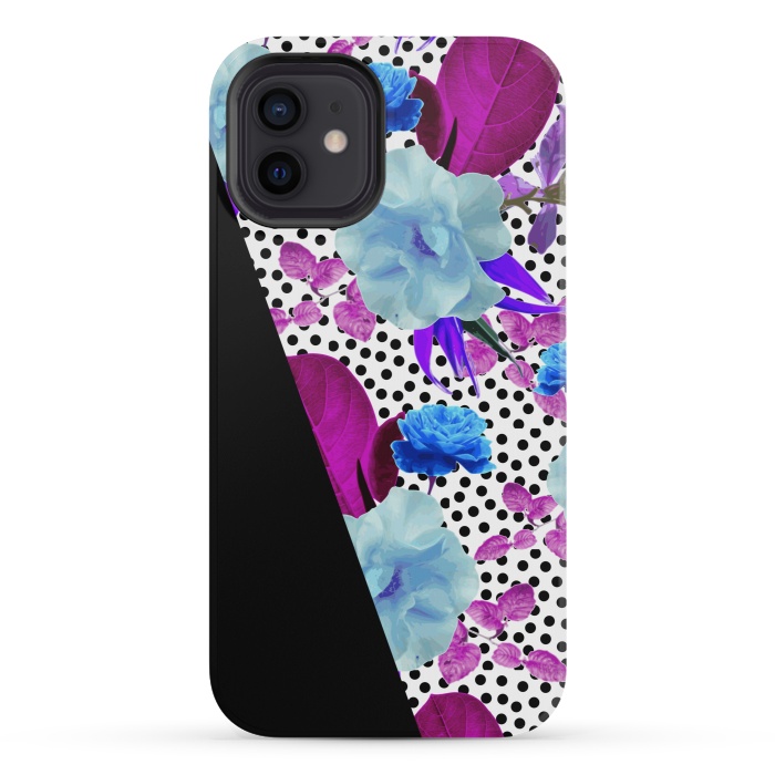 iPhone 12 mini StrongFit Dark Polka Florals (Blue-Purple) by Zala Farah