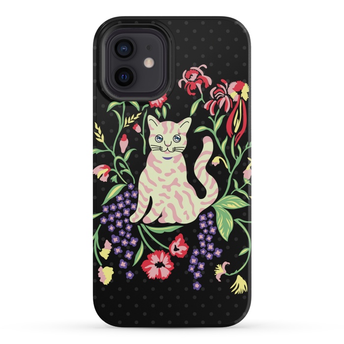 iPhone 12 mini StrongFit Cutie Cat with Flowers by Michael Cheung