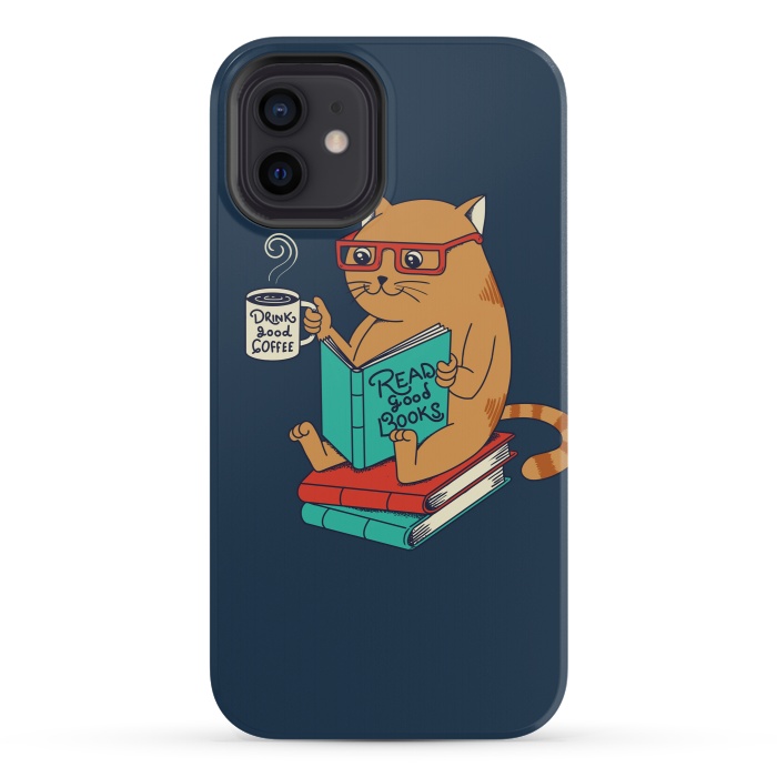 iPhone 12 mini StrongFit Cat drink good coffee read good books by Coffee Man