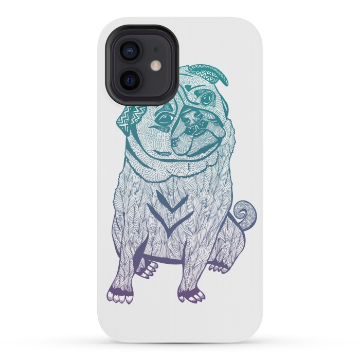 iPhone 12 mini StrongFit Duotone pug by Pom Graphic Design