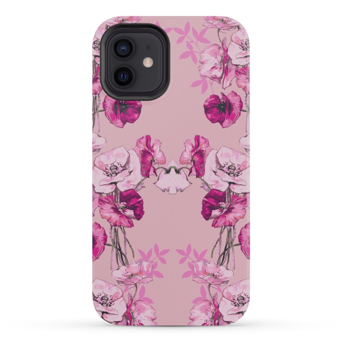 iPhone 12 mini StrongFit Dramatic Florals (Pink) by Zala Farah