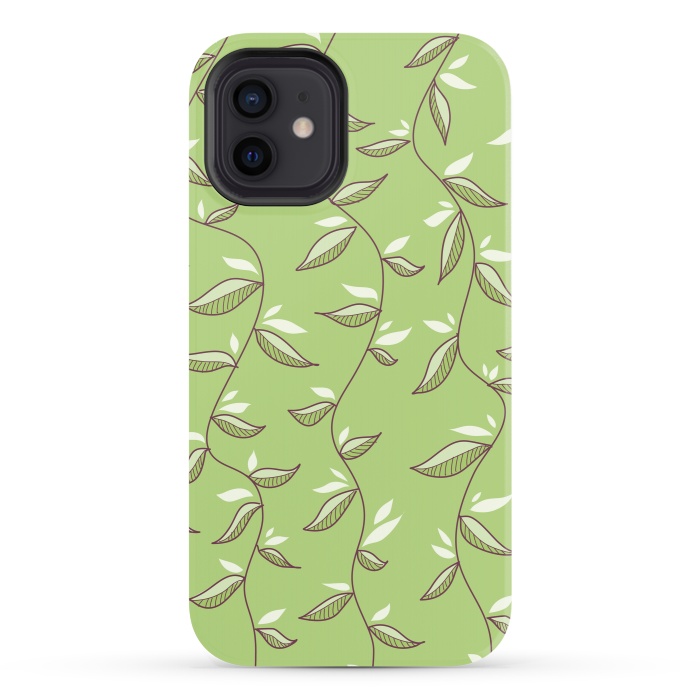 iPhone 12 StrongFit Green Leaves And Lianas Pattern by Boriana Giormova