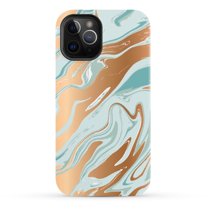 iPhone 12 Pro StrongFit Liquid Green Marble and Gold 006 by Jelena Obradovic