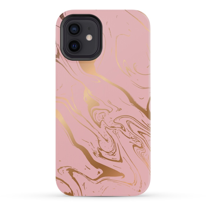 iPhone 12 mini StrongFit Liquid marble texture design, pink and gold by Jelena Obradovic