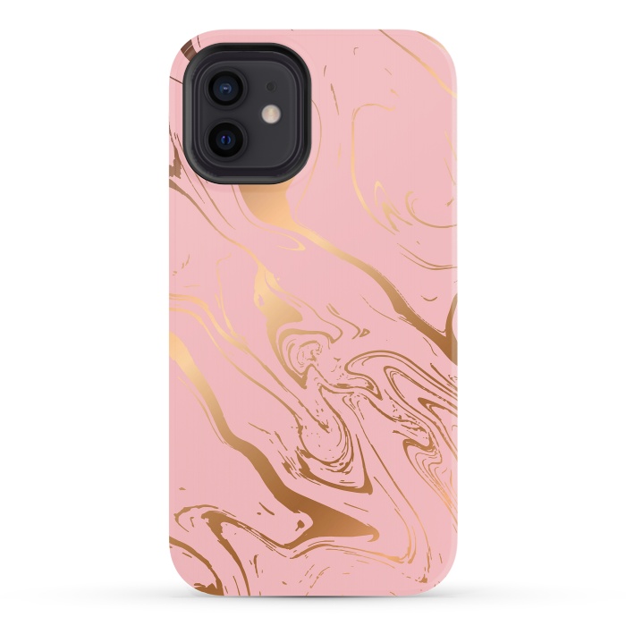 iPhone 12 StrongFit Liquid marble texture design, pink and gold by Jelena Obradovic