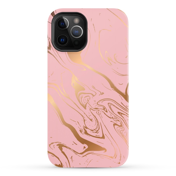 iPhone 12 Pro StrongFit Liquid marble texture design, pink and gold by Jelena Obradovic