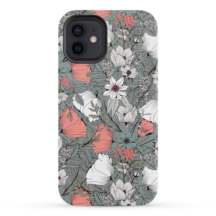 iPhone 12 mini StrongFit Botanical Pattern Gray by Jelena Obradovic