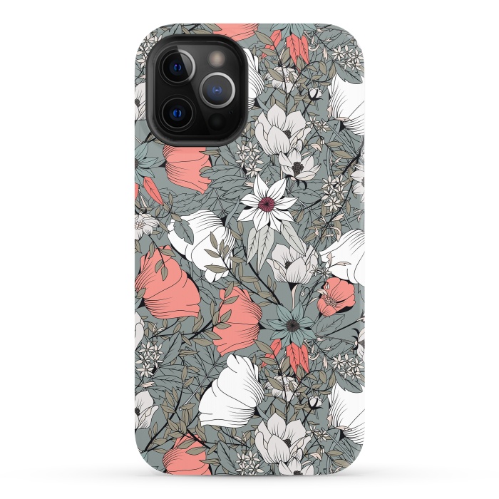iPhone 12 Pro StrongFit Botanical Pattern Gray by Jelena Obradovic
