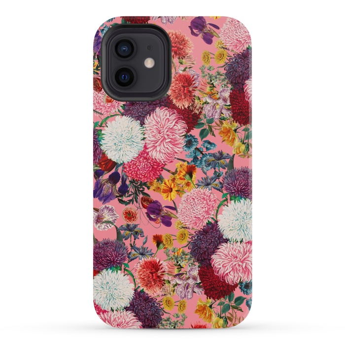 iPhone 12 mini StrongFit Floral Pink Pattern by Burcu Korkmazyurek