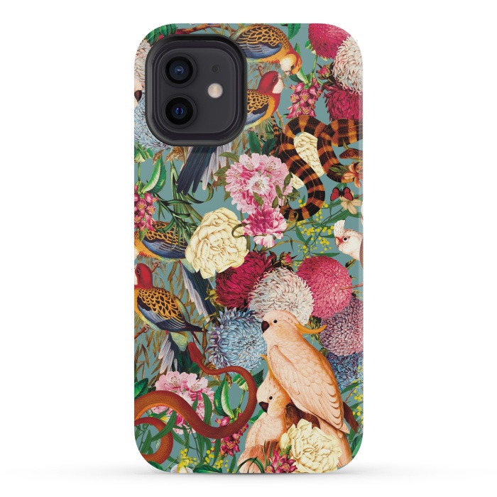 iPhone 12 mini StrongFit Floral and Animals pattern by Burcu Korkmazyurek
