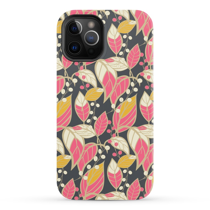 iPhone 12 Pro StrongFit Seamless floral pattern with hand drawn leaves 002 by Jelena Obradovic