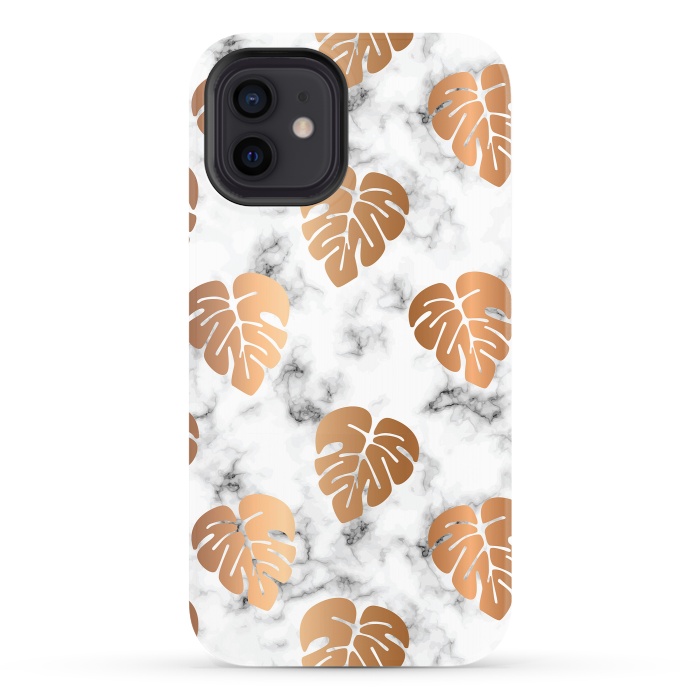 iPhone 12 StrongFit Golden Monstera on Marble Pattern 048 by Jelena Obradovic