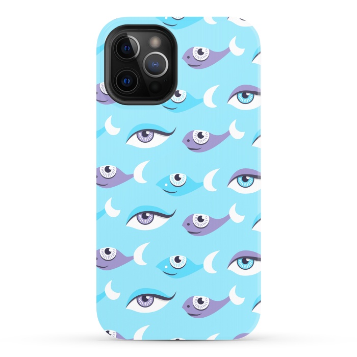 iPhone 12 Pro StrongFit Pattern of purple and blue eyes and fish in sea by Boriana Giormova