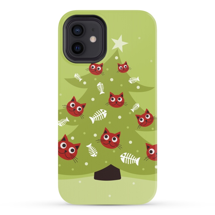 iPhone 12 StrongFit Cat Christmas Tree With Fish Ornaments by Boriana Giormova