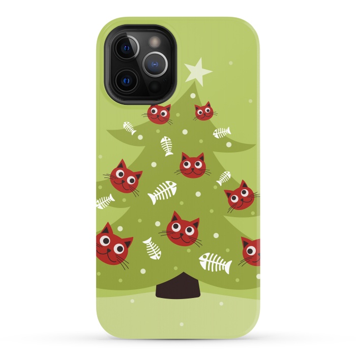 iPhone 12 Pro StrongFit Cat Christmas Tree With Fish Ornaments by Boriana Giormova