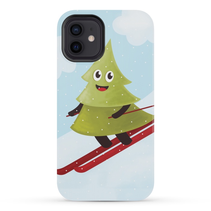 iPhone 12 mini StrongFit Happy Skiing Pine Tree by Boriana Giormova
