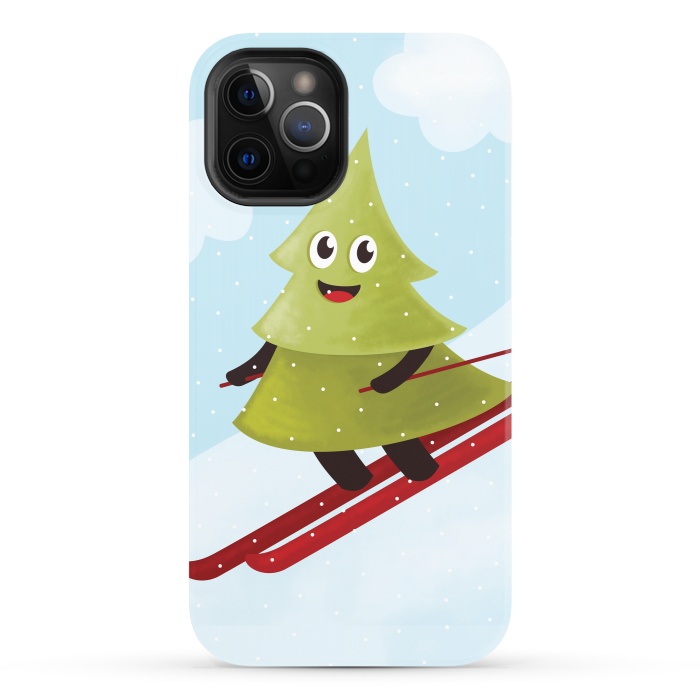 iPhone 12 Pro StrongFit Happy Skiing Pine Tree by Boriana Giormova